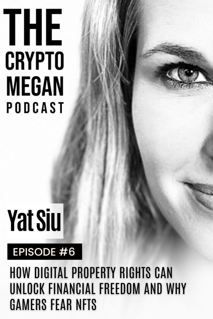 Megan Nilsson smiles on the cover of Episode 6 of The Crypto Megan Podcast with Yat Siu