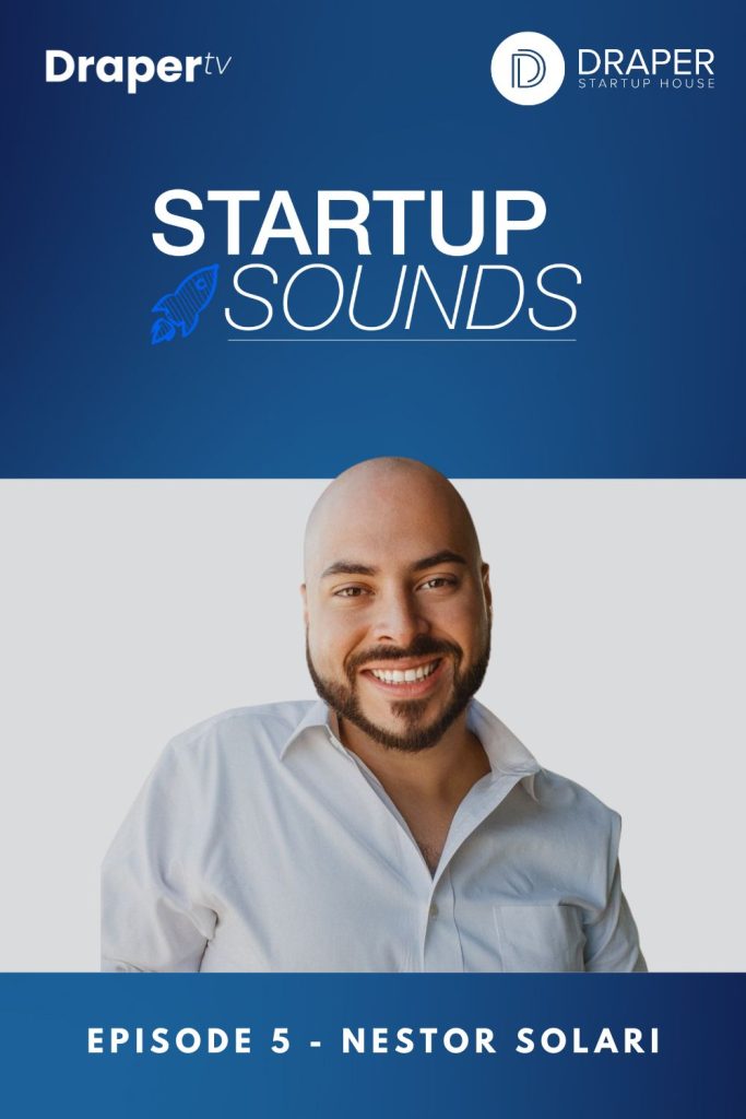 Nestor Solari smiles beneath the title " Startup Sounds "