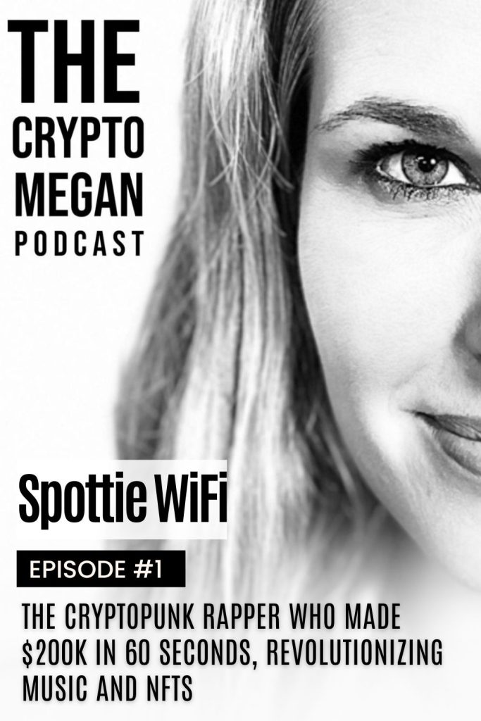 Megan Nilsson smiles on the cover of The Crypto Megan Podcast Episode #1: Spottie WiFi.