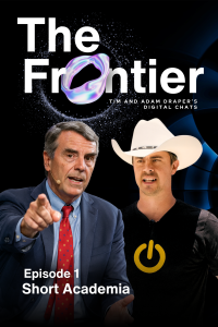Tim and Adam Draper's Digital AI Twins pose above the title, "Short Academia"